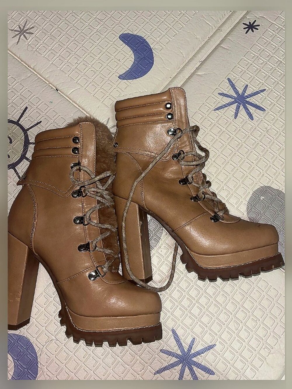 Lace up high chunky heels ankle boots